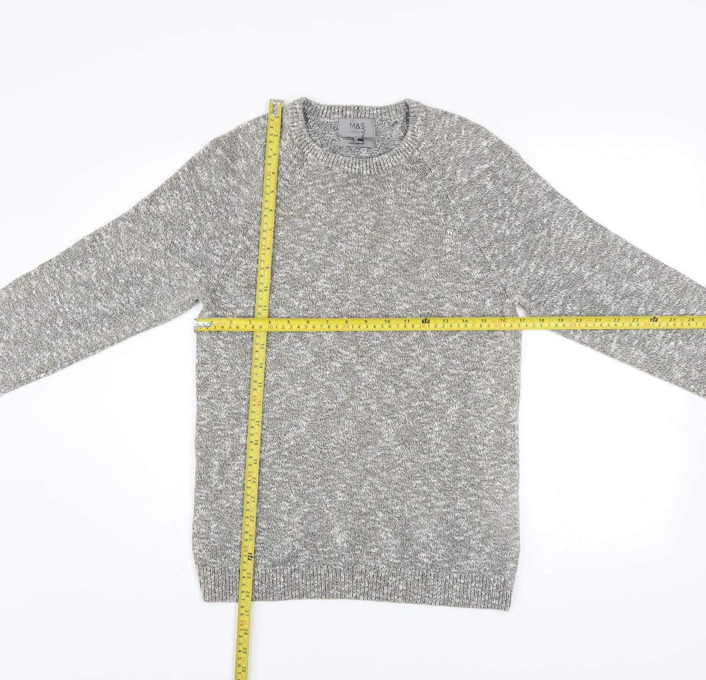Marks and Spencer Men's Grey Cotton Crew Neck Jumper Size S
