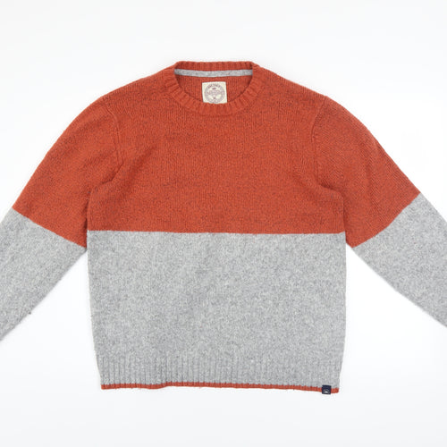 Fat Face Men's Grey & Orange Colourblock Wool Blend Crew Neck Jumper Size L