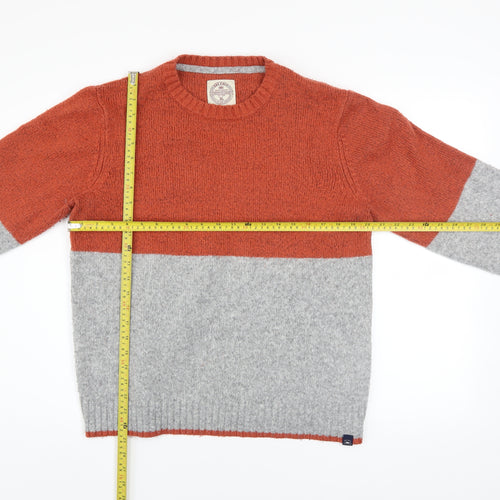 Fat Face Men's Grey & Orange Colourblock Wool Blend Crew Neck Jumper Size L