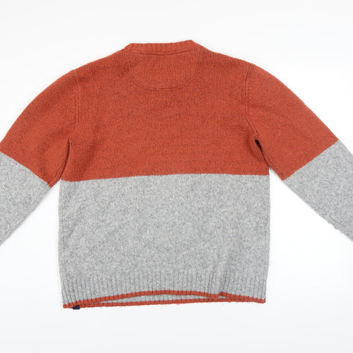 Fat Face Men's Grey & Orange Colourblock Wool Blend Crew Neck Jumper Size L