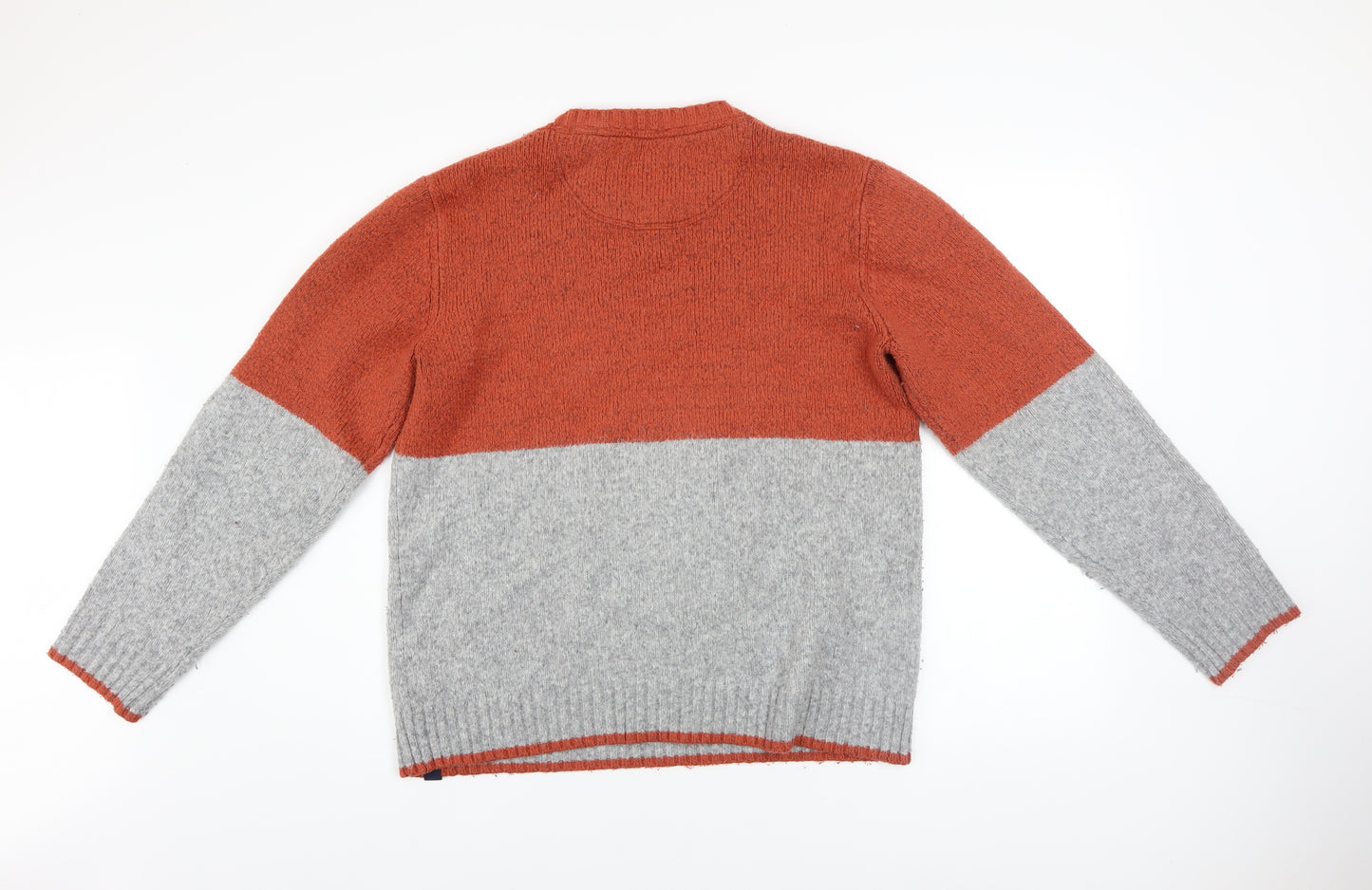 Fat Face Men's Grey & Orange Colourblock Wool Blend Crew Neck Jumper Size L