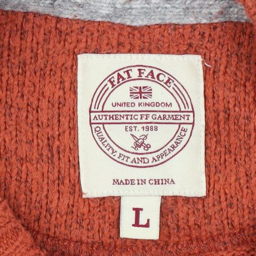 Fat Face Men's Grey & Orange Colourblock Wool Blend Crew Neck Jumper Size L