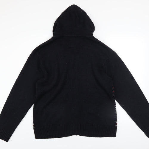 Denim Co Men's Black Fair Isle Hooded Cardigan L Acrylic Wool