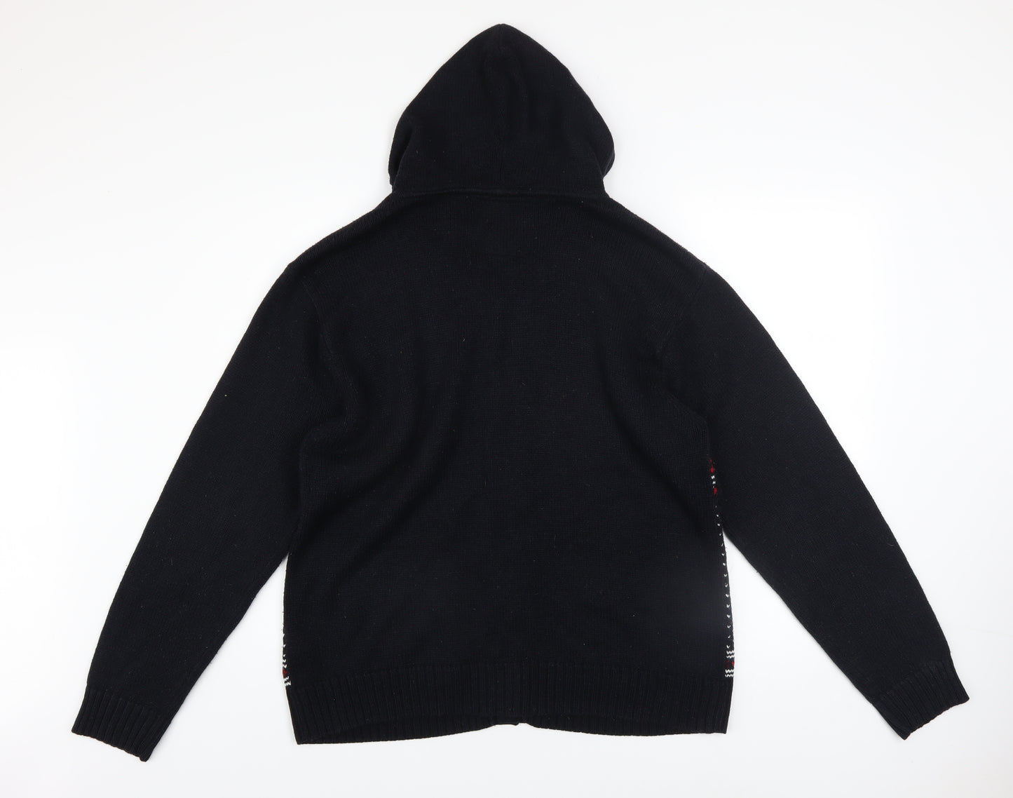 Denim Co Men's Black Fair Isle Hooded Cardigan L Acrylic Wool