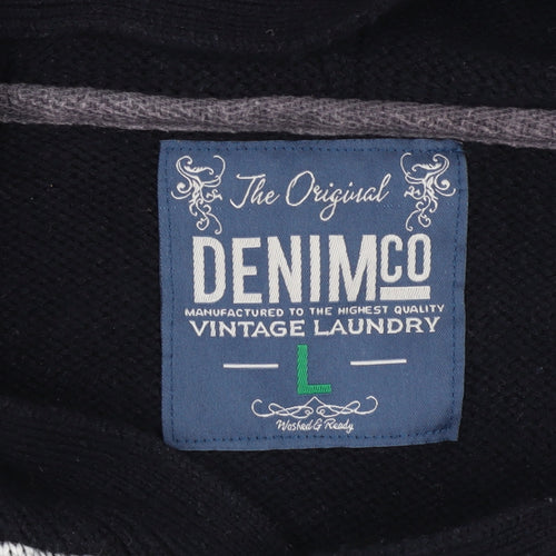 Denim Co Men's Black Fair Isle Hooded Cardigan L Acrylic Wool