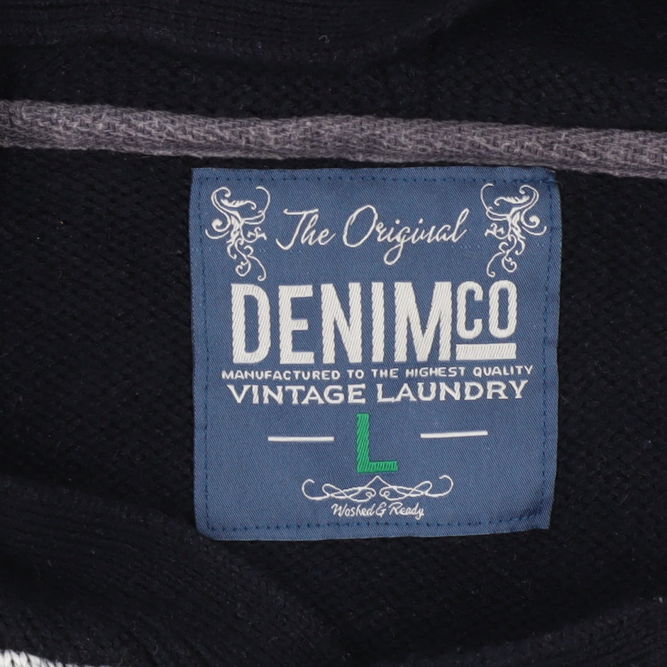 Denim Co Men's Black Fair Isle Hooded Cardigan L Acrylic Wool