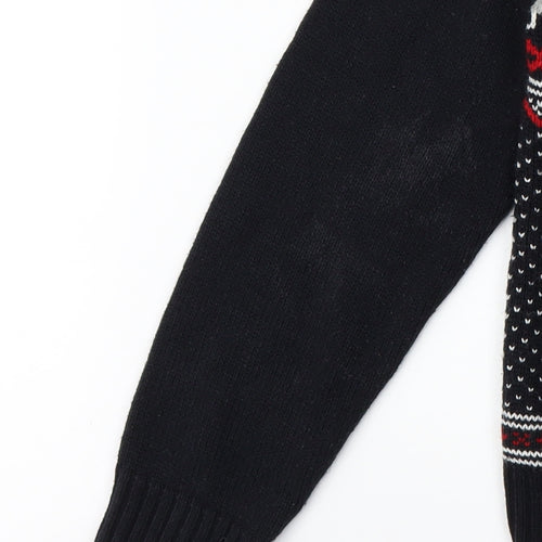 Denim Co Men's Black Fair Isle Hooded Cardigan L Acrylic Wool