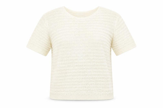 Front view of Country Casuals Women’s Ivory Knit Short Sleeve Top, size L
