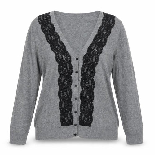H&M Women’s Grey V-Neck Lace Trim Button Cardigan Size 8