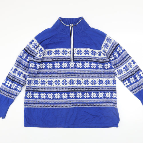 Talbots Men Blue Fair Isle 2XL Half Zip Knit Jumper