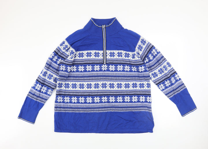 Talbots Men Blue Fair Isle 2XL Half Zip Knit Jumper