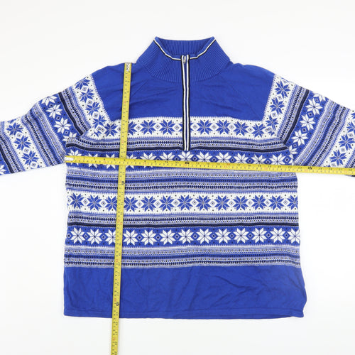 Talbots Men Blue Fair Isle 2XL Half Zip Knit Jumper