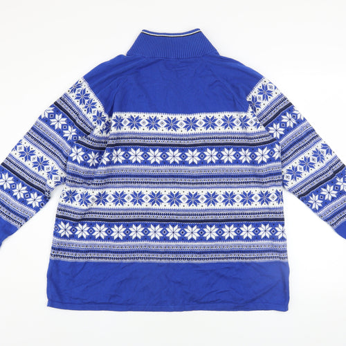 Talbots Men Blue Fair Isle 2XL Half Zip Knit Jumper