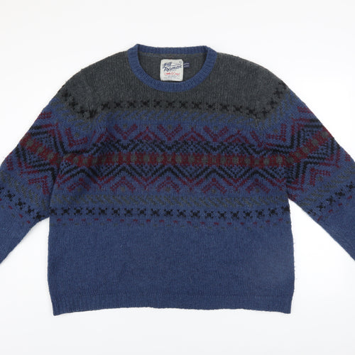Topman Men's Blue Fair Isle Wool Blend Crew Neck Jumper XL