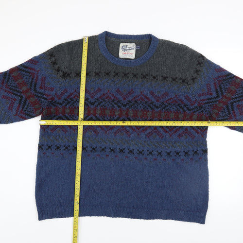 Topman Men's Blue Fair Isle Wool Blend Crew Neck Jumper XL