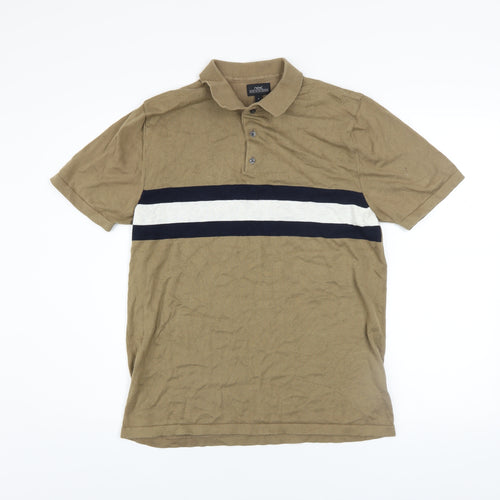 Next Men's Brown Colourblock Cotton Polo Shirt Size M