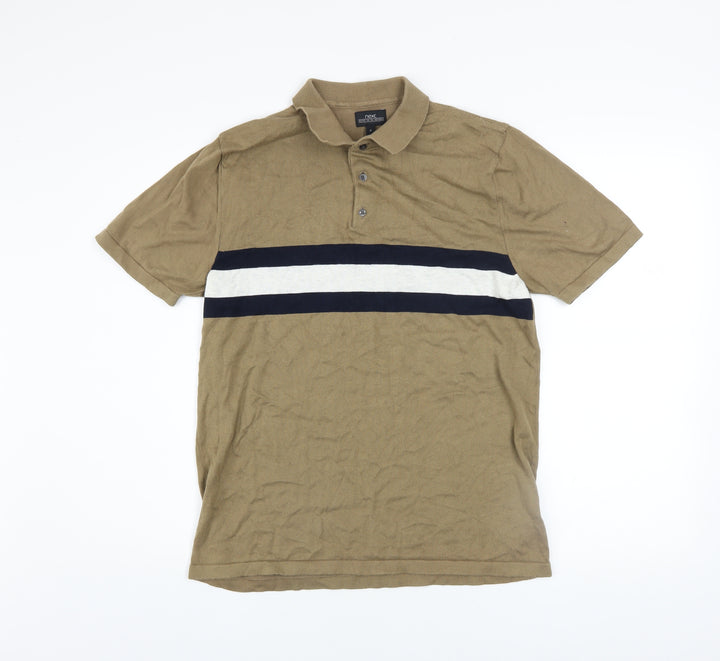 Next Men's Brown Colourblock Cotton Polo Shirt Size M