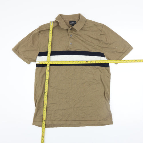 Next Men's Brown Colourblock Cotton Polo Shirt Size M