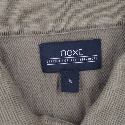 Next Men's Brown Colourblock Cotton Polo Shirt Size M