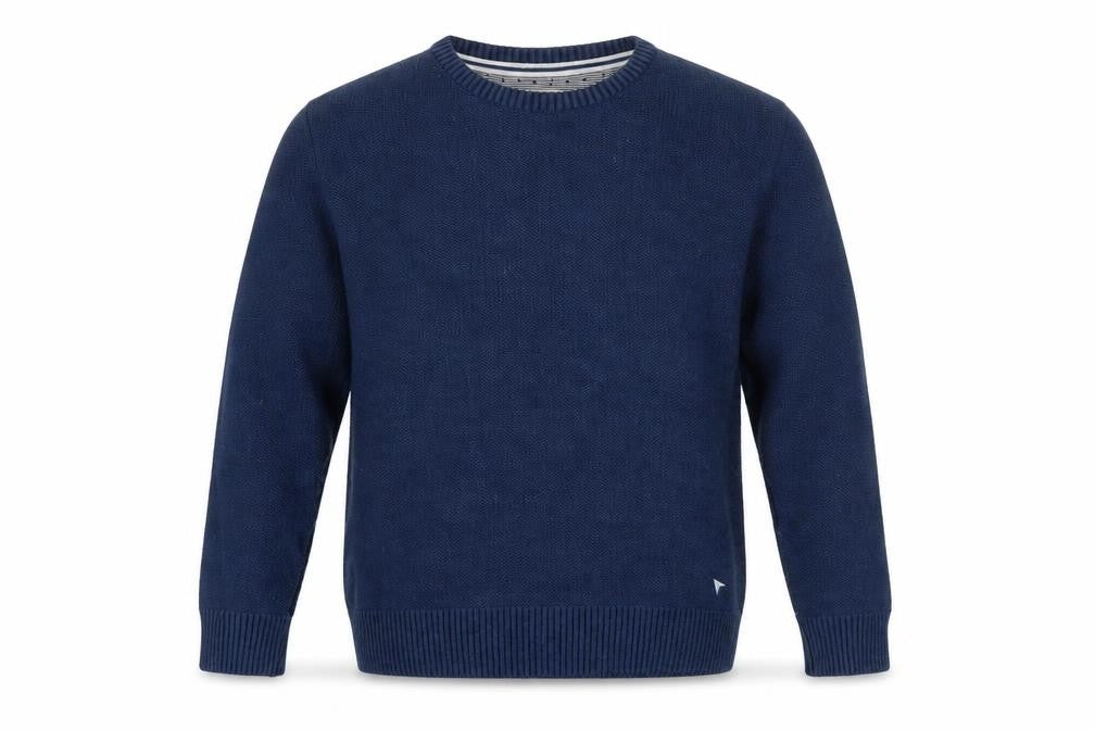 Front view of Daniel Grahame Drifter Men's Blue M Crew Neck Wool Blend Jumper