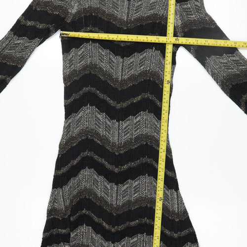 Oasis Women Black Chevron Knit A-Line Dress XS Long Sleeve