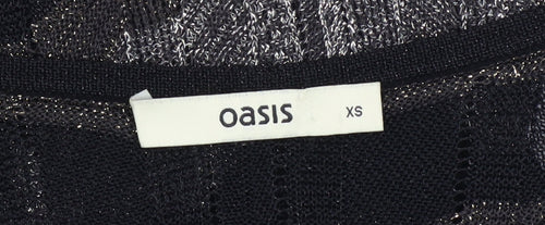 Oasis Women Black Chevron Knit A-Line Dress XS Long Sleeve