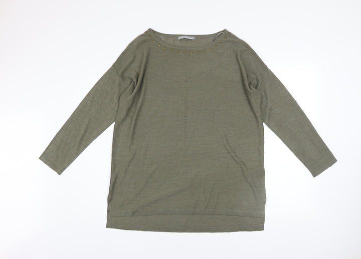 Marks and Spencer Women’s Green Size 14 Studded Boat Neck Jumper