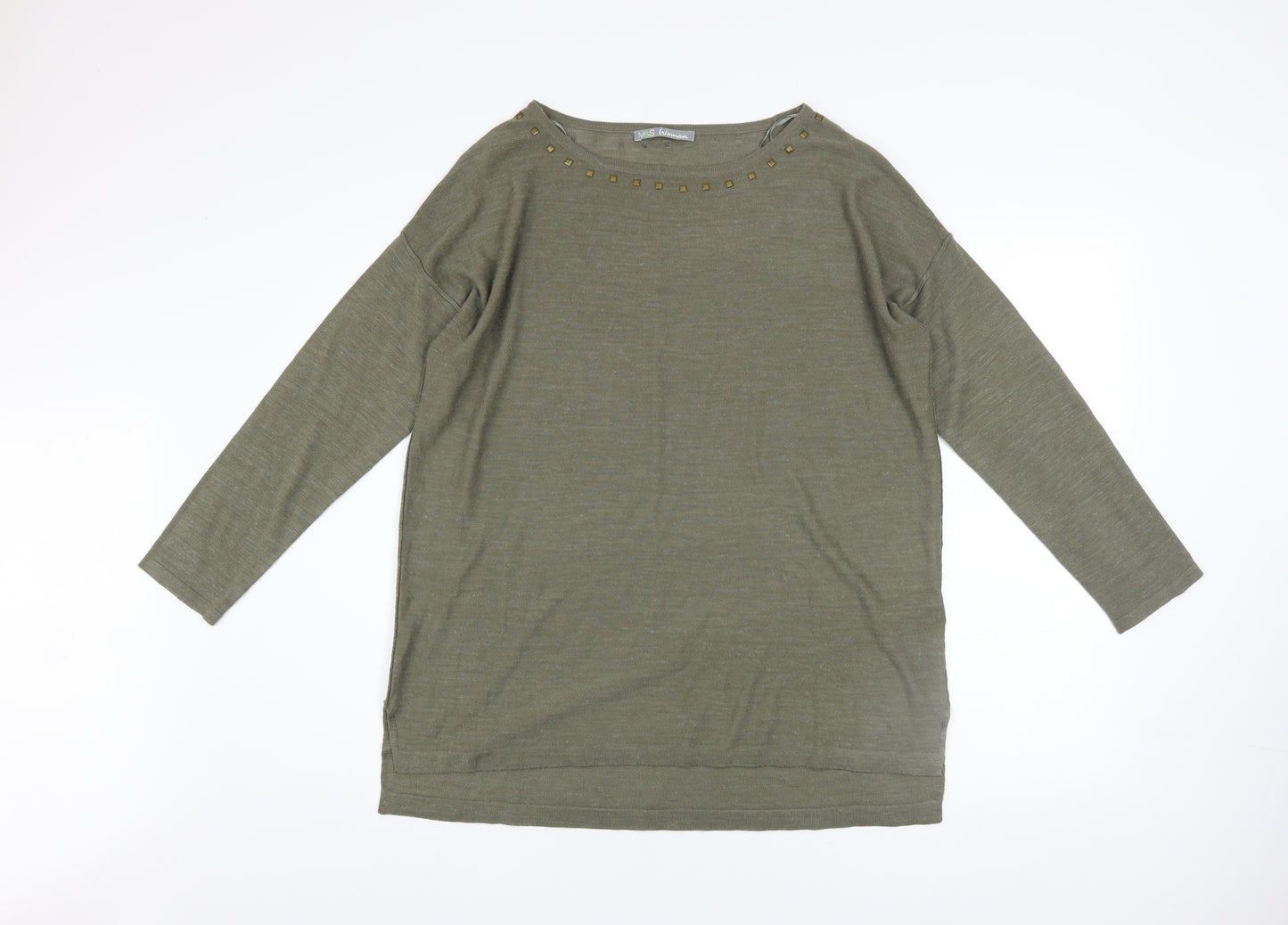Marks and Spencer Women’s Green Size 14 Studded Boat Neck Jumper