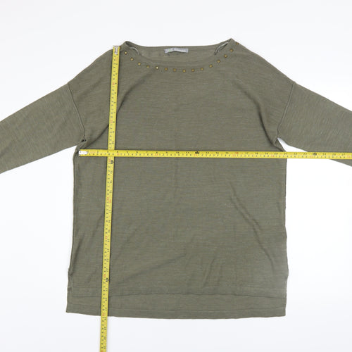 Marks and Spencer Women’s Green Size 14 Studded Boat Neck Jumper