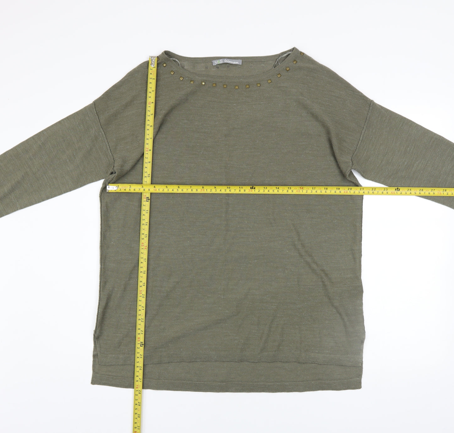 Marks and Spencer Women’s Green Size 14 Studded Boat Neck Jumper