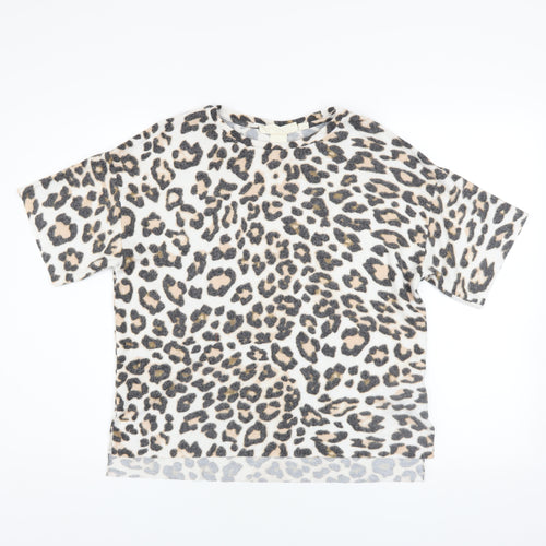 H&M Womens Beige Animal Print Short Sleeve Basic T-Shirt XS