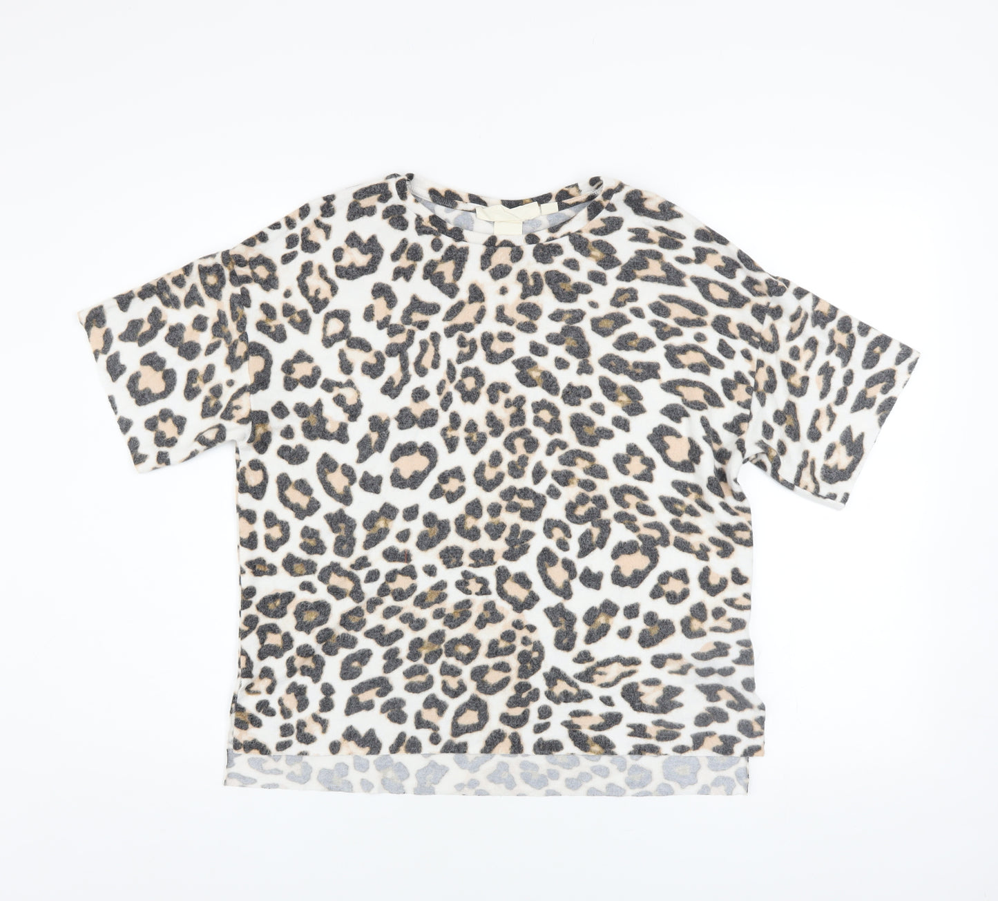 H&M Womens Beige Animal Print Short Sleeve Basic T-Shirt XS