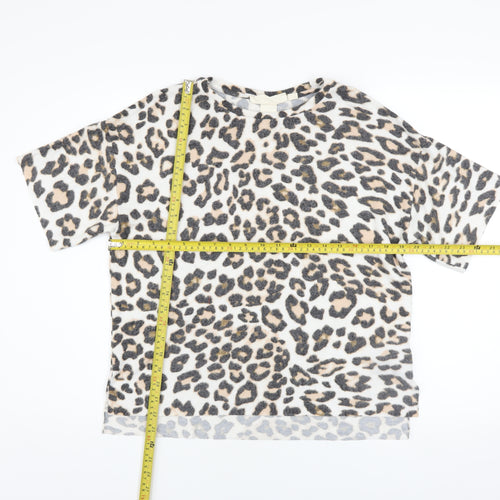 H&M Womens Beige Animal Print Short Sleeve Basic T-Shirt XS