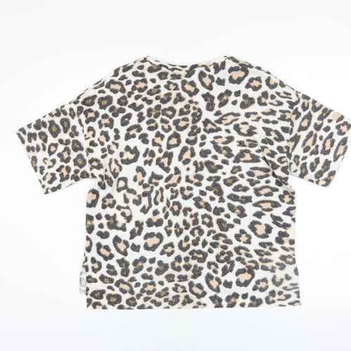 H&M Womens Beige Animal Print Short Sleeve Basic T-Shirt XS
