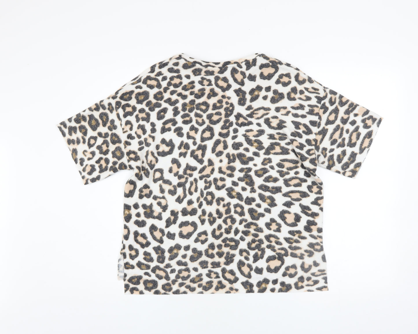H&M Womens Beige Animal Print Short Sleeve Basic T-Shirt XS
