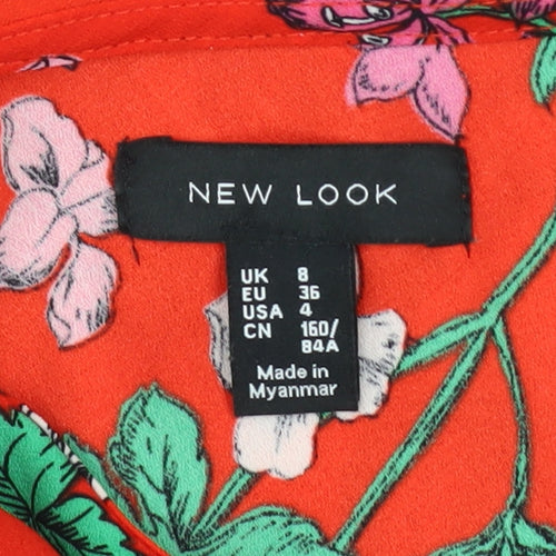 New Look Women Red Floral One Shoulder Ruffle Blouse Size 8