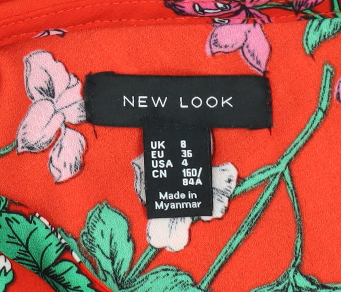 New Look Women Red Floral One Shoulder Ruffle Blouse Size 8