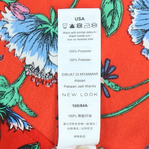 New Look Women Red Floral One Shoulder Ruffle Blouse Size 8