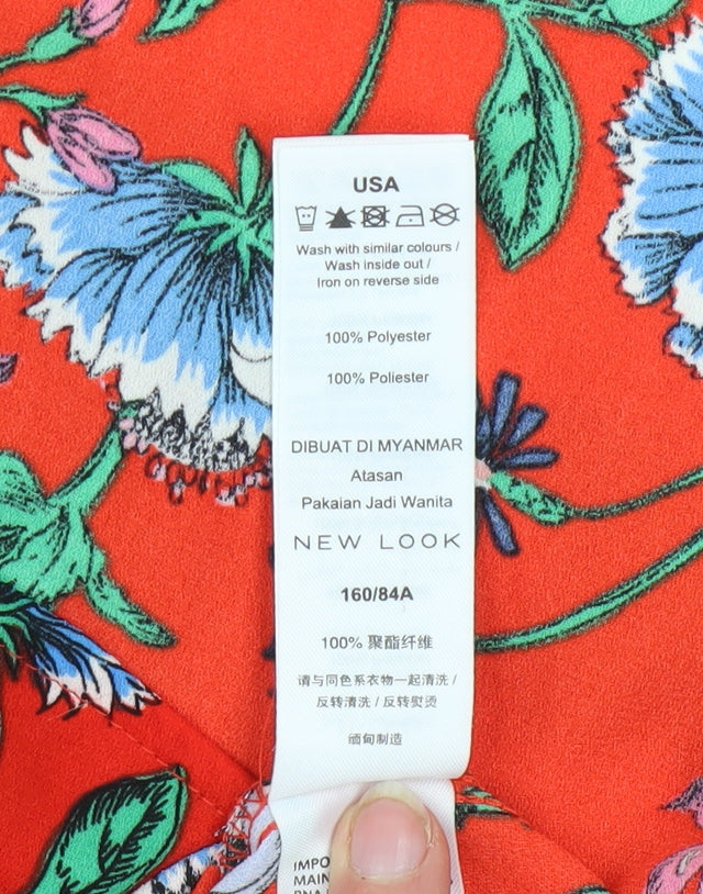 New Look Women Red Floral One Shoulder Ruffle Blouse Size 8