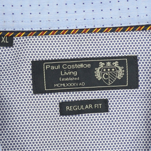 Paul Costelloe Living Men's Blue Cotton Long Sleeve Regular Fit Shirt XL