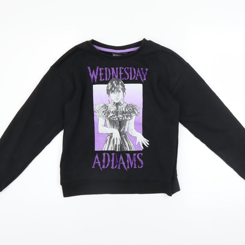 Wednesday Addams Girls Black Pullover Sweatshirt 10-11 Years Graphic Print