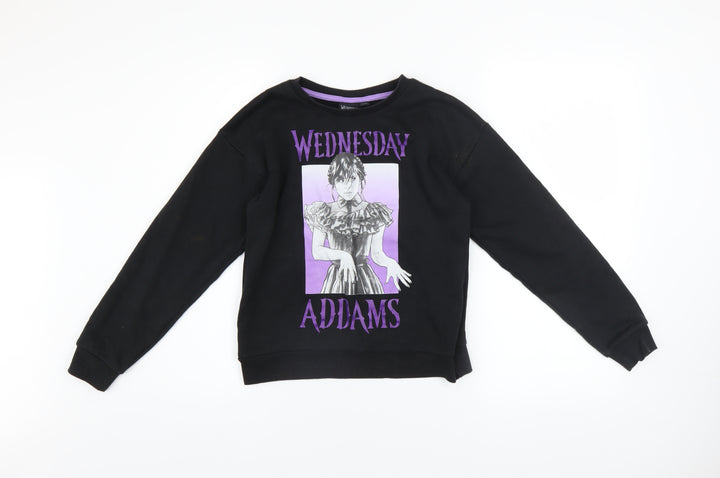 Wednesday Addams Girls Black Pullover Sweatshirt 10-11 Years Graphic Print