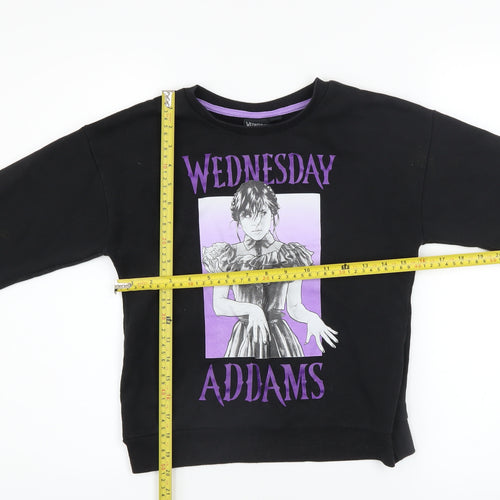 Wednesday Addams Girls Black Pullover Sweatshirt 10-11 Years Graphic Print