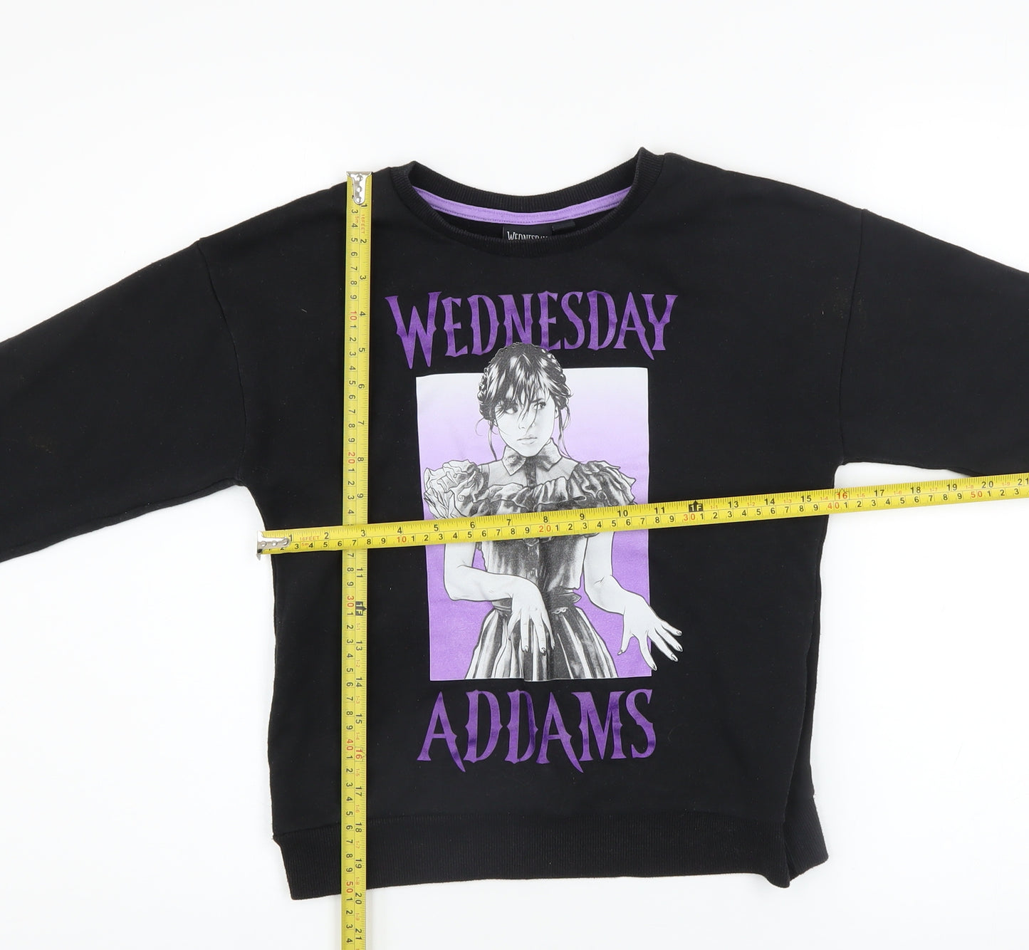 Wednesday Addams Girls Black Pullover Sweatshirt 10-11 Years Graphic Print