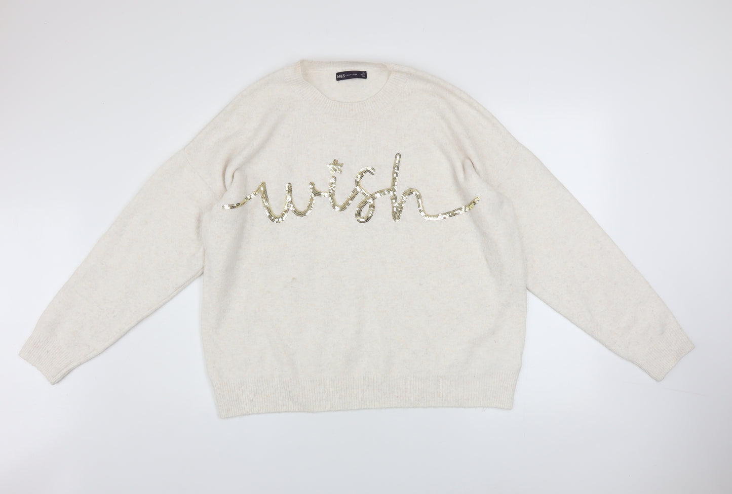 Marks and Spencer Women’s Ivory Sequin ‘Wish’ Pullover Jumper XL