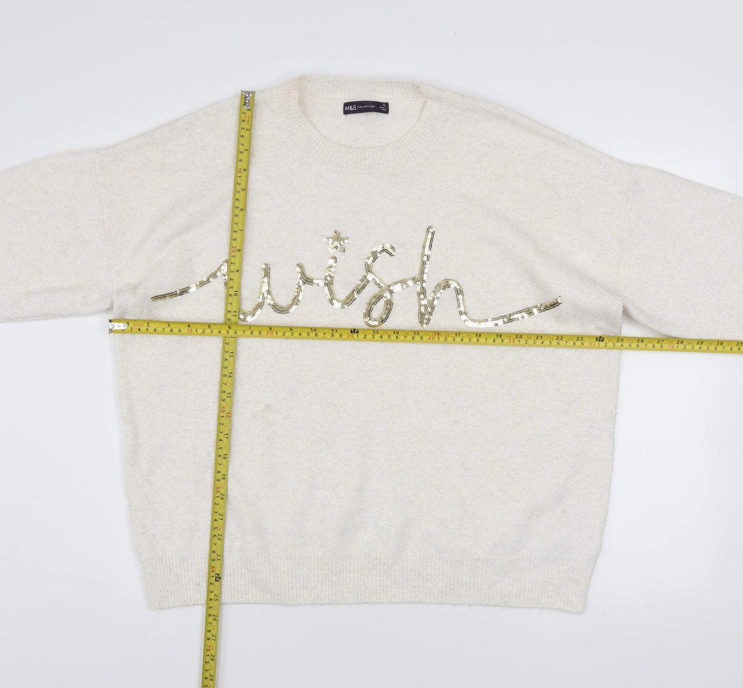 Marks and Spencer Women’s Ivory Sequin ‘Wish’ Pullover Jumper XL