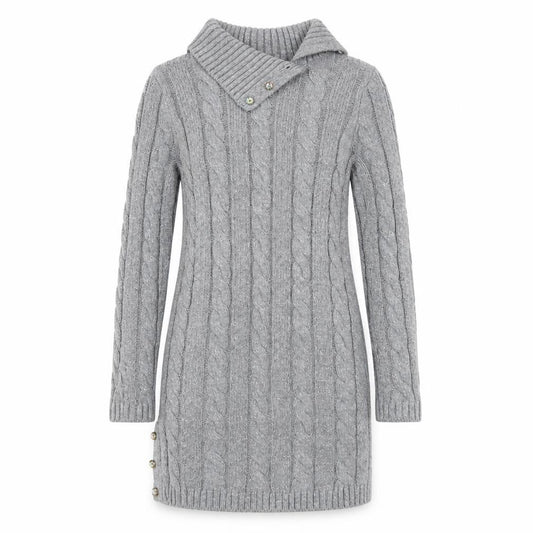 Miss Mona Mouse Girls Grey Knit Sweater Dress 7-8 Years Long Sleeve Button Collar
