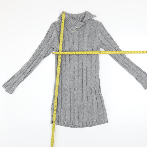 Miss Mona Mouse Girls Grey Knit Sweater Dress 7-8 Years Long Sleeve Button Collar