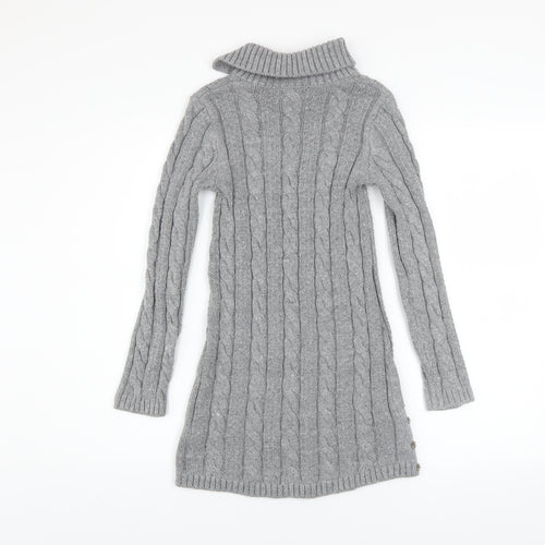 Miss Mona Mouse Girls Grey Knit Sweater Dress 7-8 Years Long Sleeve Button Collar