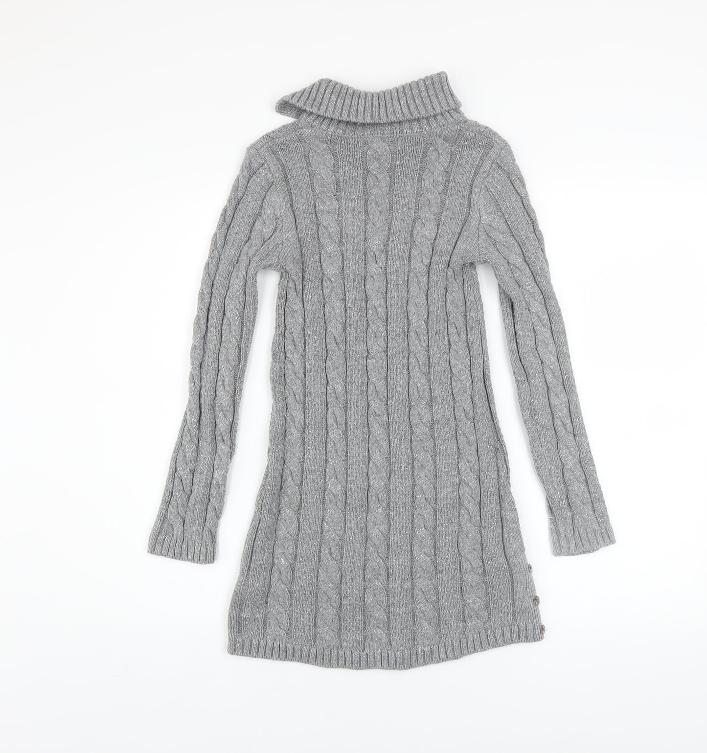 Miss Mona Mouse Girls Grey Knit Sweater Dress 7-8 Years Long Sleeve Button Collar